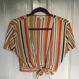 Love tree tie front crop top striped orange yellow